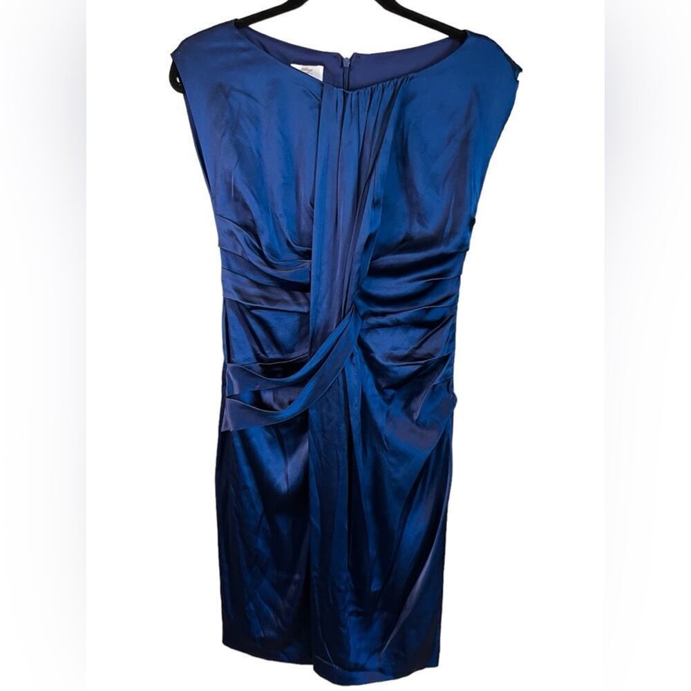 NEW Suzi Chin for Maggy Boutique Blue Silk Ruched Shift Dress